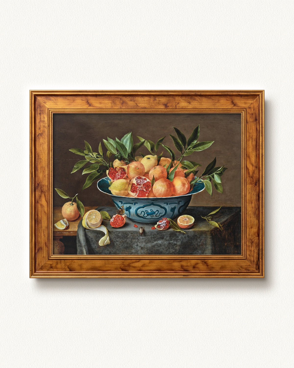 Pomegranates, Oranges, and Lemons in a Porcelain Bowl — 12 x 9, Signature Golden Estate frame