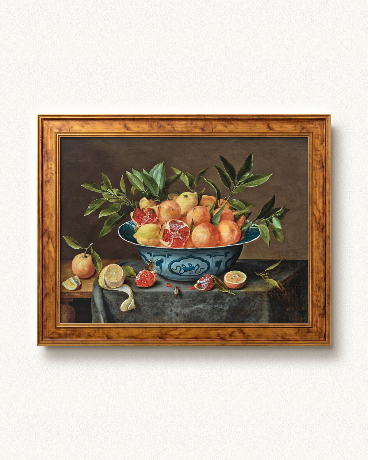 Pomegranates, Oranges, and Lemons in a Porcelain Bowl — 16 x 12, Signature Golden Estate frame