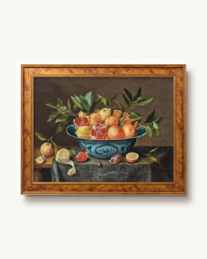 Pomegranates, Oranges, and Lemons in a Porcelain Bowl — 16 x 12, Signature Golden Estate frame