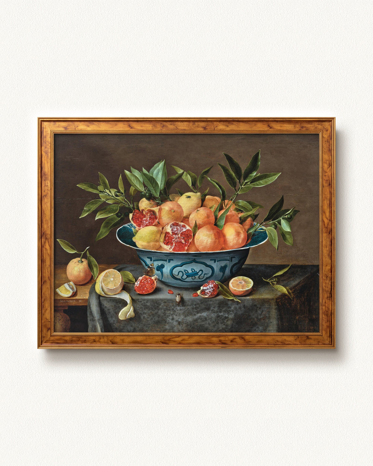 Pomegranates, Oranges, and Lemons in a Porcelain Bowl — 24 x 18, Signature Golden Estate frame