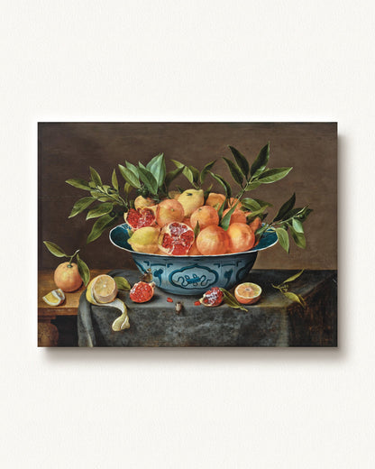 Pomegranates, Oranges, and Lemons in a Porcelain Bowl — unframed print